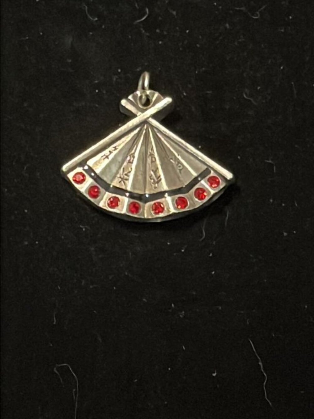 Silver Tone Fan with Red Stones Pendant